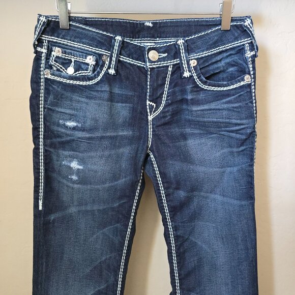 True Religion NAT Mega T Bootcut Jeans BCYD Flint Hills Wash Size 28 Low Rise - Picture 3 of 11